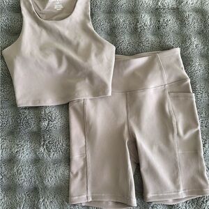 Tan Crop Top and Shorts Set